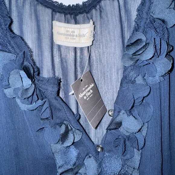 Abercrombie & Fitch Deep Blue Ruffle Blouse - Picture 2 of 5
